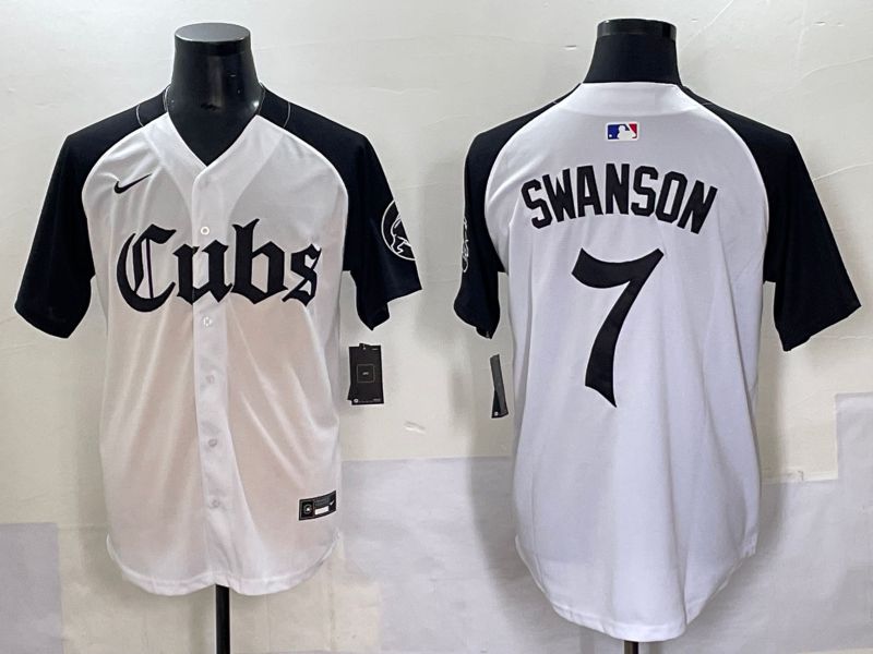 Men 2025 Chicago Cubs 7 Swanson white black Five generations Joint Name Nike MLB Jersey style 1